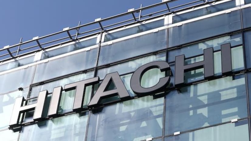 The logo of Hitachi is seen at an office building in Zurich, Switzerland