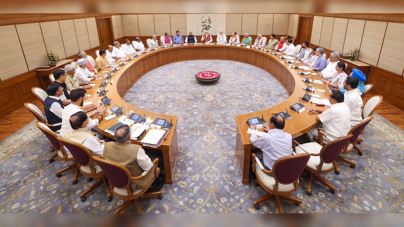 PM Modi chairs first meeting of his new Cabinet, attended by the newly-inducted ministers, at the prime minister's 7, Lok Kalyan Marg residence, in New Delhi, Monday, June 10, 2024. (PTI Photo)