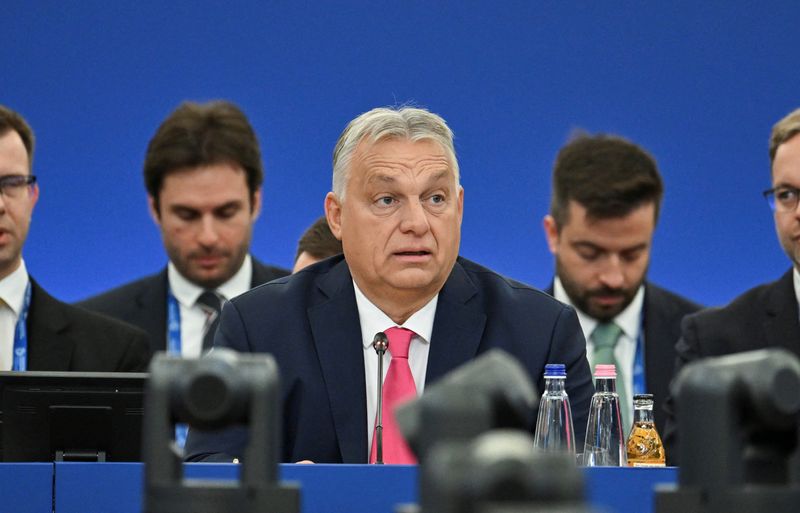 © Reuters. Hungarian Prime Minister Viktor Orban speaks during the European Political Community Summit at the Puskas Arena, in Budapest, Hungary, November 7, 2024. REUTERS/Marton Monus