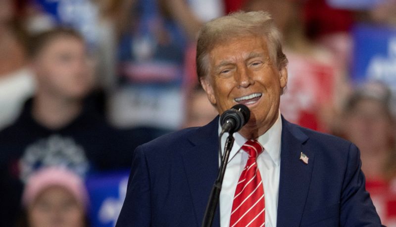 © Reuters. FILE PHOTO: Republican presidential nominee and former U.S. President Donald Trump speaks during a campaign rally at the Rocky Mount Event Center in Rocky Mount, North Carolina, October 30, 2024. REUTERS/Jay Paul/File Photo